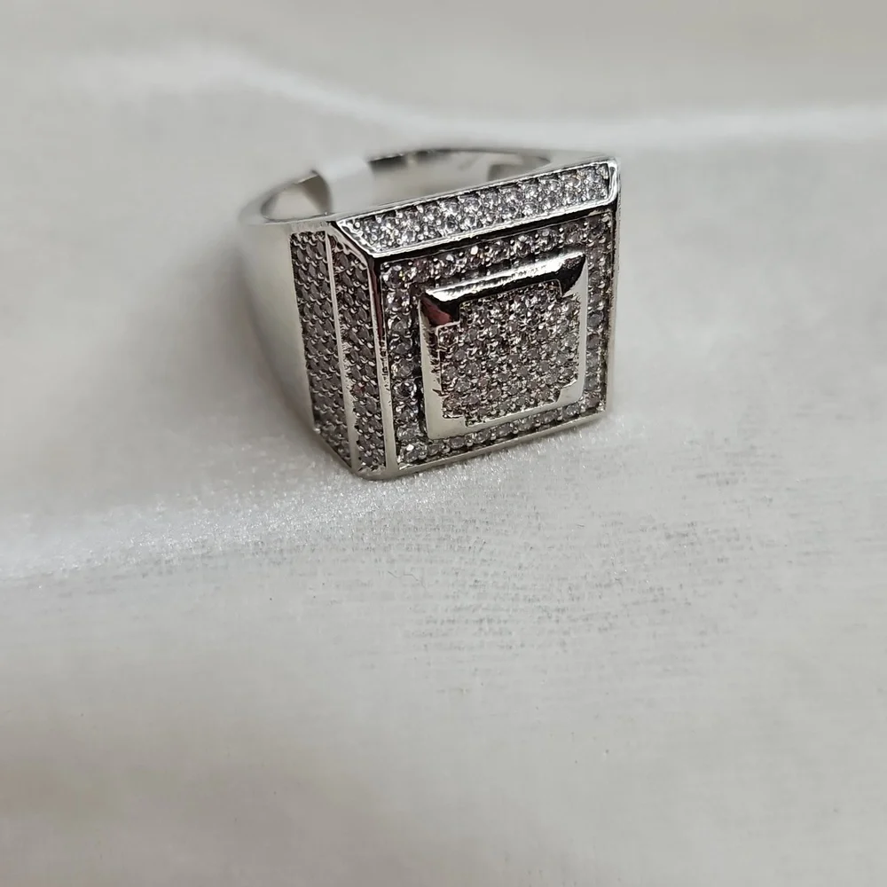 Men's or Unisex Silver Wide Band Ring Fashion Ring Rhinestones Square Setting